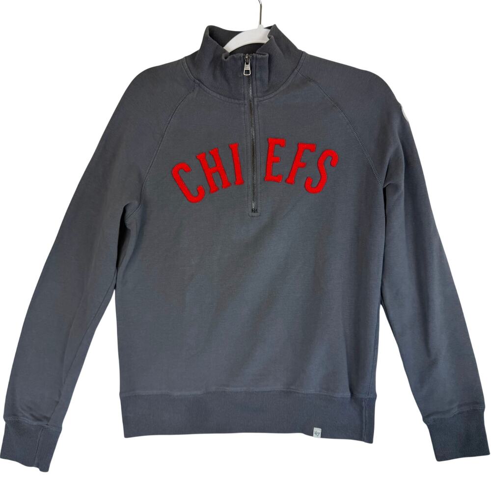 NFL Kansas City Chiefs 47 Brand Quarter Zip Pullover Sweatshirt Gray Unisex Sz S